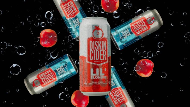 diskin cider cans with apples in kaleidoscope pattern