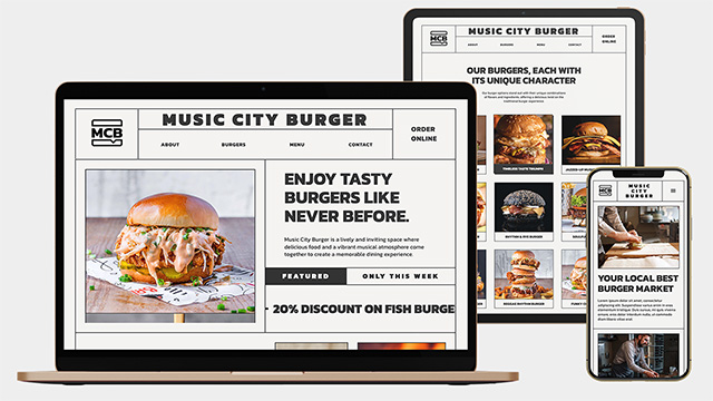 nashville burger restaurant website mockup desktop tablet mobile